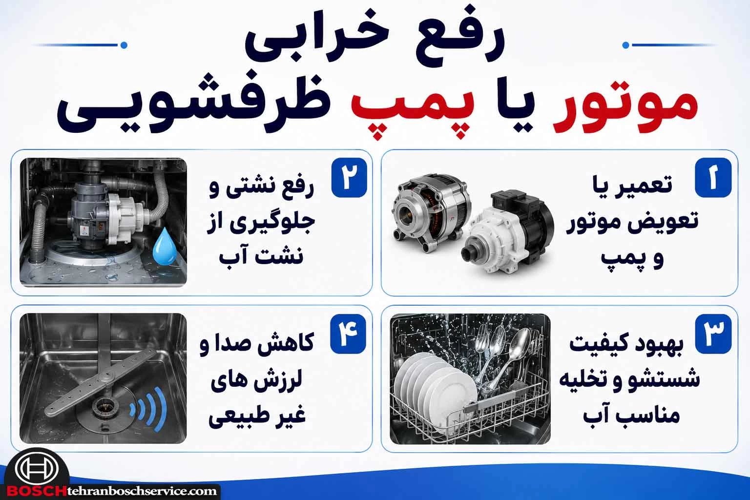 خرابی موتور یا پمپ ماشین ظرفشویی