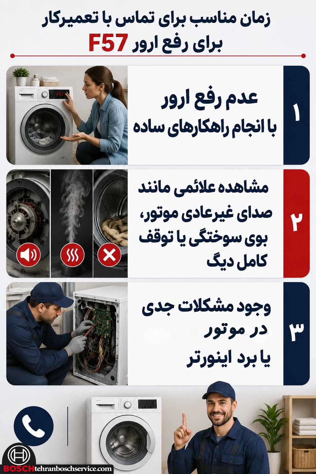 رفع ارور F57 ماشین لباسشویی بوش