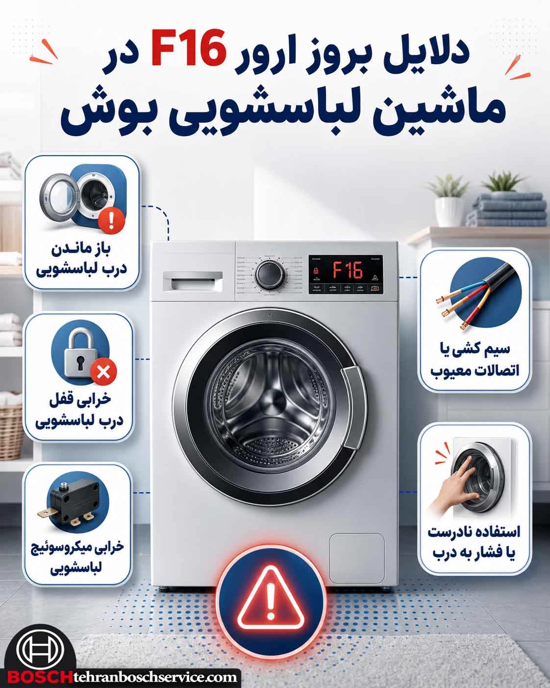 علت های بروز ارور F16 در ماشین لباسشویی بوش