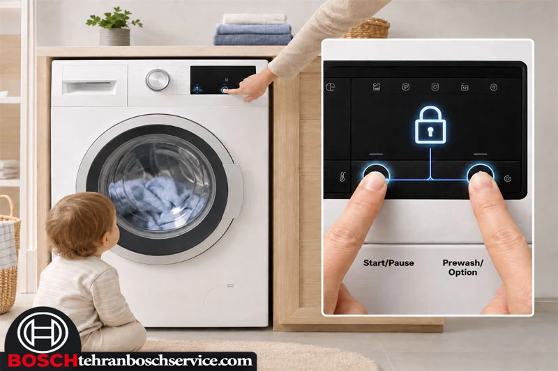 آموزش نحوه فعال کردن قفل کودک در لباسشویی bosch