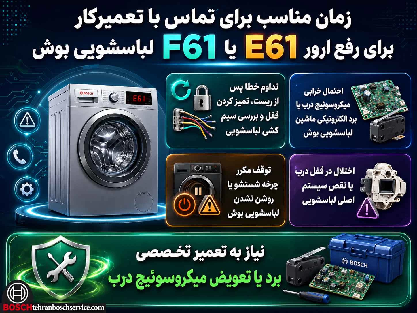 رفع ارور ارور f61 یاe61 لباسشویی بوش