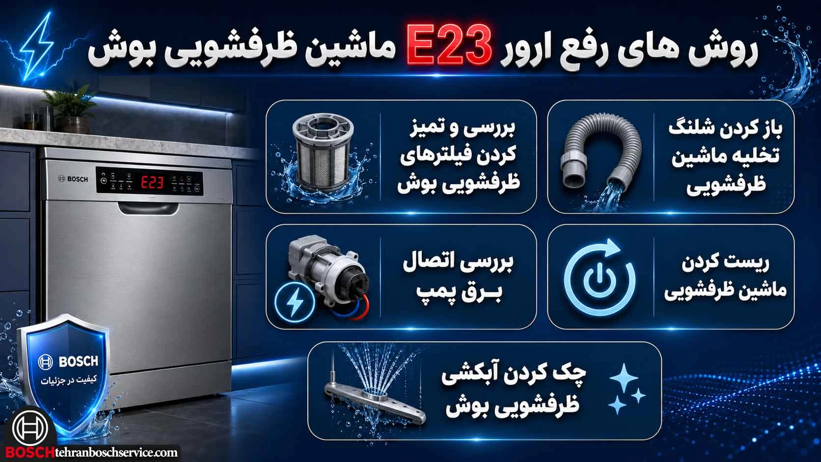 رفع ارور E23 ماشین ظرفشویی bosch در خانه