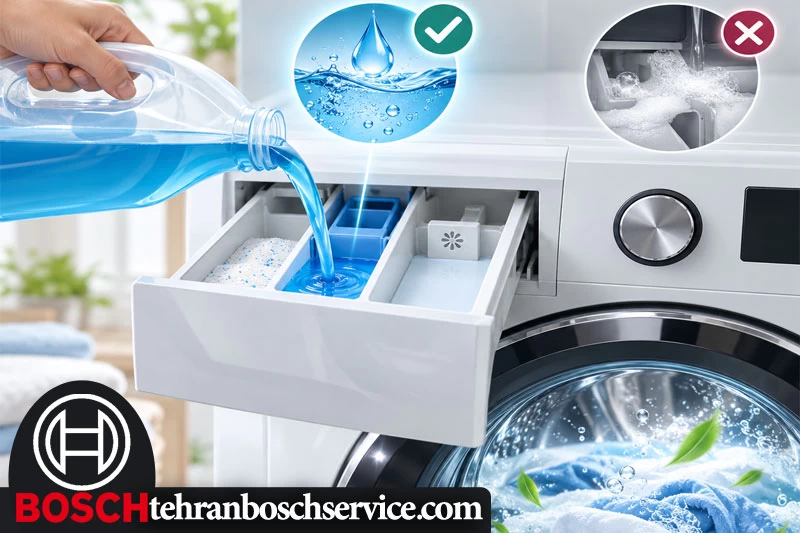 اهمیت محل ریختن مایع لباسشویی در ماشین لباسشویی بوش