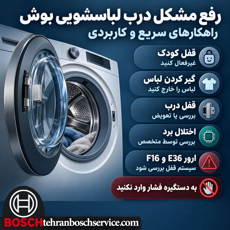 باز و بسته نشدن درب لباسشویی بوش